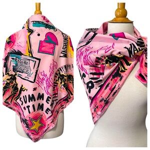 Vintage Large Bright Pink Jazz Music Square Scarf